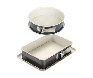 Dr. Oetker 9928950 Set de 2 moules à gâteaux, Plat four, Moule rectangulaire à charnière, Moule à charnière, Moule à manqué, moule rond, Acier, Céramique, 28 x 8 cm et 28 x 18 x 7 cm