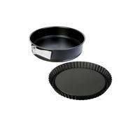 Dr. Oetker 9936750 Duo de moule à charnière et moule à tarte renversée, Moule à manqué à charnière, Moule rond, Moule à gâteau, Moule à tarte, Moule pâtisserie, Acier inoxydable, Noir, 28 cm x 3,5 cm