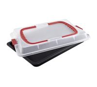 Dr Oetker 1012 Plaque De Cuisson Avec Couvercle, Plaque De Cuisson, Boite Transport G?Teau, Plaque Pour Four, Plaque ? P?Tisserie, Acier Inoxydable, Plastique, Noire, 42 X 29 X 4 Cm Noir