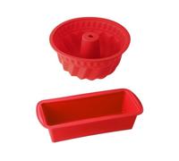 Dr. Oetker Set 2 moules à gâteaux en silicone cake et kouglof rouge 24x10x7,5 cm -40°/+230°