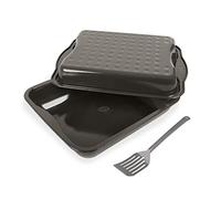 Dr. Oetker Maxi cocotte avec couvercle & spatule fendue Exclusive, plat à gratin en tôle d'acier de haute qualité, plat à rôtir familial carré pour poulet et légumes (couleur : gris/marron/crème),