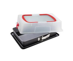 Dr. Oetker Moule Rectangulaire à Charnière avec Couvercle 42 cm | Transport facile du four à table, Couvercle avec poignées, Format 42 x 29 x 7 cm, Acier émaillé, Passe au lave vaisselle