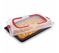 Dr Oetker Plaque cuisson pâtisserie avec couvercle pour gâteaux 42 x 29 cm | Cuire et transporter, Couvercle amovible, 42 x 29 cm, Acier noir, Lave-vaisselle, Inox, Compatible four