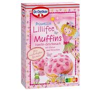 Dr. Oetker Princesse Lillifee Lot de 3 paquets de 397 g de mélange pour 12 muffins goût vanille avec glaçage rose et cœurs décoratifs roses, idéal pour anniversaire d'enfant, avec moules en papier