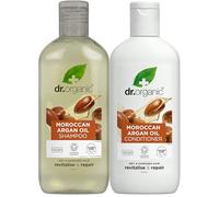 Dr Organic - Ensemble shampoing et après-shampoing à l'huile d'argan marocain avec sac de voyage - Soin de la peau revitalisant, hydratant et nourrissant - Végétalien, cruelty, paraben et sans SLS