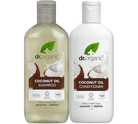 Dr Organic - Ensemble shampoing et après-shampoing à l'huile de noix de coco avec sac de voyage - Soin nourrissant, rajeunissant et hydratant - Végétalien, cruelty, paraben et sans SLS - 265 ml et 265