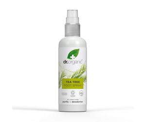 Dr Organic Spray pour pieds et chaussures d'arbre à thé - Désodorisant - Purifiant - Séchage rapide - Sans aluminium - Avec huile de menthe poivrée naturelle - Végétalien - Certifié biologique - 100