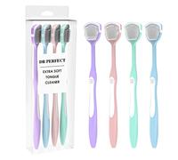 DR PERFECT Lot de 4 grattoirs de langue doux pour lutter contre la mauvaise haleine pour nettoyer votre langue sans blesser (vert, violet, bleu, rose)