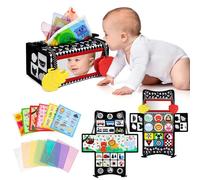 Dr.Rapeti 3en1 Jouet boîte à mouchoirs, Jouet Miroir pour Le Ventre, Jouets Sensoriels Montessori, Jouet Noir et Blanc très contrasté, avec Foulard Carré Bruissant, Jouets de Dentition