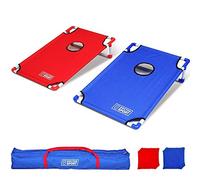Dr. Sport Super Lot de 2 cornholes, bleu et rouge, dans un sac de transport, avec 8 oreillers, 6 kg, jeu de lancer américain, complet, convient à l’intérieur et l’extérieur