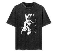 Dr Stone Senku Ishigami Tsukasa Post Apocalyptic Men and Women Vintage Washed Short Sleeve T-Shirt Streetwear Loose Casual Size M