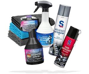 Dr. Wack S100 Kit de nettoyage et d'entretien pour moto, nettoyant rapide 0,5 l, spray chaîne blanche 0,4 l, rafraîchissement des couleurs 0,3 l, cire spray haut de gamme A1 0,5 l + 3 chiffons en