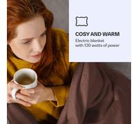 KLARSTEIN Dr. Watson - Couverture électrique chauffante, minuterie, Commande Amovible, Nettoyage Facile, Lavable en Machine, 120 Watts, 200 x 180cm, Brun