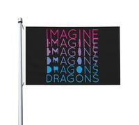 Dra*gons Pop Rock Band Imagine Drapeau double face 90x150 cm - Bannière murale décorative en polyester - Drapeau de jardin pour extérieur/intérieur - cadeau concert