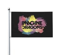 Dra*gons Pop Rock Band Imagine Drapeau double face 90x150 cm - Bannière murale décorative en polyester - Drapeau de jardin pour extérieur/intérieur - cadeau concert