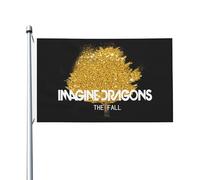 Dra*gons Pop Rock Band Imagine Drapeau double face 90x150 cm - Bannière murale décorative en polyester - Drapeau de jardin pour extérieur/intérieur - cadeau concert