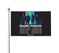 Dra*gons Pop Rock Band Imagine Drapeau double face 90x150 cm - Bannière murale décorative en polyester - Drapeau de jardin pour extérieur/intérieur - cadeau concert