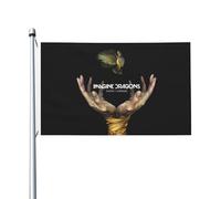 Dra*gons Pop Rock Band Imagine Drapeau double face 90x150 cm - Bannière murale décorative en polyester - Drapeau de jardin pour extérieur/intérieur - cadeau concert