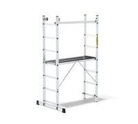 DRABEST Basic Échelle en Aluminium - 2x7 Marches - Échafaudage - Pliante - Échelle Polyvalente avec Plate-Forme de Travail - Réglable en Hauteur, Pliable