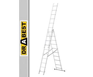 Drabest Basic Home Échelle en Aluminium 3 Éléments - Escabeau 3x10 Marches - Escabeau en Aluminium Léger - Échelle Pliable pour la Maison - Capacité 150 Kg