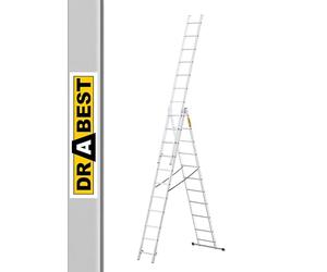 Drabest Basic Home Échelle en Aluminium 3 Éléments - Escabeau 3x11 Marches - Escabeau en Aluminium Léger - Échelle Pliable pour la Maison - Capacité 150 Kg