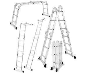 DRABEST Échelle Articulée Pliante 4x3 Marches en Aluminium - Stable et Multifonctionnelle - Charge Maximale 125 kg - Aluminium - 0,33 x 0,98 x 0,25 m