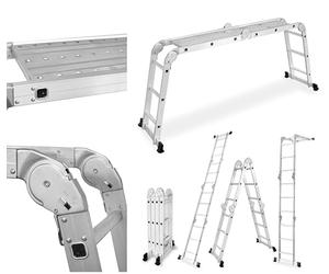 DRABEST Échelle Articulée Pliante et Multifonctionnelle en Aluminium 4x3 Marches + Plate-Forme - Charge Maximale 125 kg - Aluminium - Construction Stable et Durable - 0,33 x 0,9 x 0,25 m