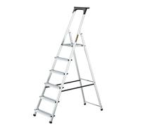 Drabest - Échelle Domestique - Escabeau - 6 marches - Hauteur de Travail 3,19m - Escabeau Pliant en Aluminium, Charge Max. 125 kg - avec Plateforme 25 x 26 cm, Pieds antidérapants