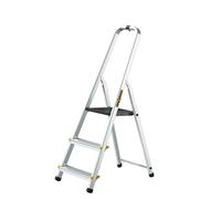Drabest - Échelle Domestique Pro - Escabeau - 3 marches - Hauteur de Travail 2,54m - Pliant en Aluminium, Charge Max. 150 kg, Crochet Pratique - avec Plateforme 25 × 26 cm, Pieds antidérapants