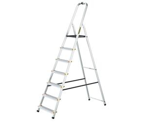 Drabest - Échelle Domestique Pro - Escabeau - 7 marches - Hauteur de Travail 3,40m - Pliant en Aluminium, Charge Max. 150 kg, Crochet Pratique - avec Plateforme 25 × 26 cm, Pieds antidérapants