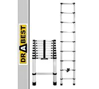 Drabest Échelle - Échelle Télescopique en Aluminium - Échelle Extensible - Escabeau Pliable en Aluminium - Échelle Multifonctionnelle - 9 Marches-Pieds - Hauteur 2,6m