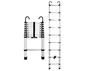 Drabest Échelle Télescopique en Aluminium avec Crochets de Fixation - Échelle Extensible - Escabeau Pliable en Aluminium - Multifonctionnelle - 9 Marches-Pieds - Hauteur 2,6 m