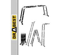 DRABEST Échelle Universelle Multifonctionnelle Pliante 4x3 Marches - Conception Robuste - Aluminium + Acier - Charge Maximale 125 kg - 0,32 x 0,98 x 0,25 m