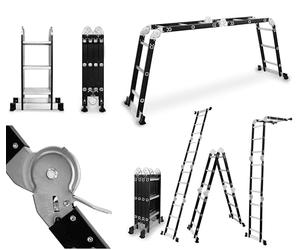 DRABEST Échelle Universelle Multifonctionnelle Pliante 4x3 Marches - Conception Robuste - Aluminium + Acier - Charge Maximale 125 kg - 0,32 x 0,98 x 0,25 m