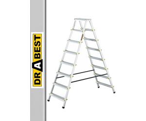 Drabest ÉCHELLES SÉRIES Pro Échelle Ménagère Double en Aluminium 2x8 Marches 150 KG - Échelle à Marches en Aluminium - Multifonctions - 53 x 179 x 16 cm