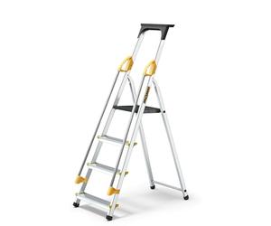 Drabest ÉCHELLES SÉRIES Pro Escabeau Ménager 4 Marches en Aluminium avec Mains Courantes - Charge Max 150 kg - Escabeau en Aluminium - Echelle Multifonctions - 43X147X12cm