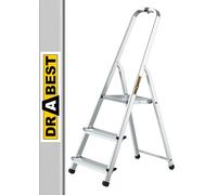 Drabest Escabeau 3 Marches en Aluminium - Capacité 125 KG - Barre de Sécurité en Haut de l’Escabeau Et Plateforme De Travail - Construction Robuste - Pieds antidérapants - Échelle multifonctionnelle