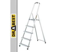 Drabest Escabeau 5 Marches en Aluminium - Capacité 125 KG - Barre de Sécurité en Haut de l’Escabeau Et Plateforme De Travail - Construction Robuste - Pieds antidérapants - Échelle multifonctionnelle