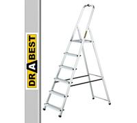 Drabest Escabeau 6 Marches en Aluminium - Capacité 125 KG - Barre de Sécurité en Haut de l’Escabeau Et Plateforme De Travail - Construction Robuste - Pieds antidérapants - Échelle multifonctionnelle