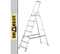 Drabest Escabeau 7 Marches en Aluminium - Capacité 125 KG - Barre de Sécurité en Haut de l’Escabeau Et Plateforme De Travail - Construction Robuste - Pieds antidérapants - Échelle multifonctionnelle