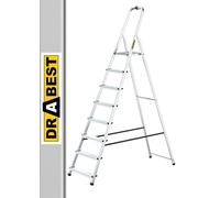 Drabest Escabeau 8 Marches en Aluminium - Capacité 125 KG - Barre de Sécurité en Haut de l’Escabeau Et Plateforme De Travail - Construction Robuste - Pieds antidérapants - Échelle multifonctionnelle