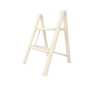 DRABEST - Escabeau Ménager 2 Marches, Marchepied Pliant avec Plateforme, Tabouret en Acier, Stable avec Embouts Antidérapants, Charge Max 150 kg, Beige, Slim, 5 cm d'Épaisseur Plié