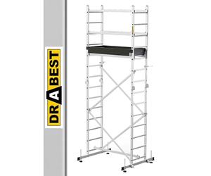 DRABEST Hector Pro Échelle Pliante en Aluminium - Échafaudage - Max, Hauteur de Travail 4,73 m - Échelle Polyvalente - Escabeau pour Jardin, Ménage, Construction