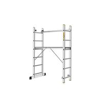 DRABEST Pro Échelle 3en1 en Aluminium - Échafaudage, Échelle Pliante, Échelle Polyvalente avec Plate-Forme de Travail et Crochet de Seau - Réglable en Hauteur, Pliable - 2X 6 Marches
