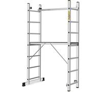 DRABEST Pro Échelle 3en1 en Aluminium - Échafaudage, Pliante, Échelle Polyvalente avec Plate-Forme de Travail et Crochet de Seau - Réglable en Hauteur, Pliable - 2X 7 Marches