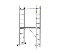 DRABEST Pro Échelle 3en1 en Aluminium - Échafaudage, Pliante, Échelle Polyvalente avec Plate-Forme de Travail et Crochet de Seau - Réglable en Hauteur, Pliable - 2X 8 Marches