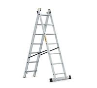 DRABEST Pro Échelle en Aluminium - Solide et Durable - Crochets Galvanisés - Norme EN-131 - Construction Ergonomique - 2 éléments - 2x7 échelons Capacité 150 kg - 46 x 300 x 10,5 cm