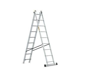 DRABEST Pro Échelle en Aluminium - Solide et Durable - Crochets Galvanisés - Norme EN-131 - Construction Ergonomique - 2 éléments - 2x9 échelons Capacité 150 kg - 47 x 379 x 11,5 cm