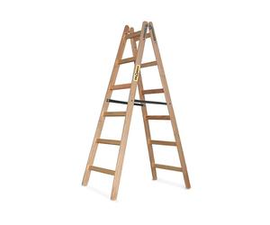 DRABEST Pro Escabeau en Bois - 6 marches - Escabeau léger - Échelle Pliable pour la Maison - Pin Imprégné, Renforts Zinc - Capacité 150 Kg - 57x182x13cm