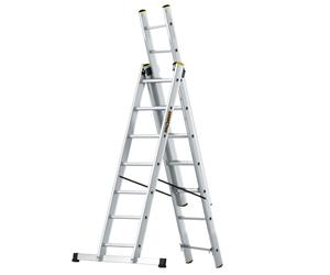 DRABEST Pro Sèries Échelle Multifonction en Aluminium 3x7 Escabeau à Trois Sections - Jusqu'à 150 kg - Hauteur de Travail 5,05 m Echelle Pliante - Crochet pour Seau Inclus